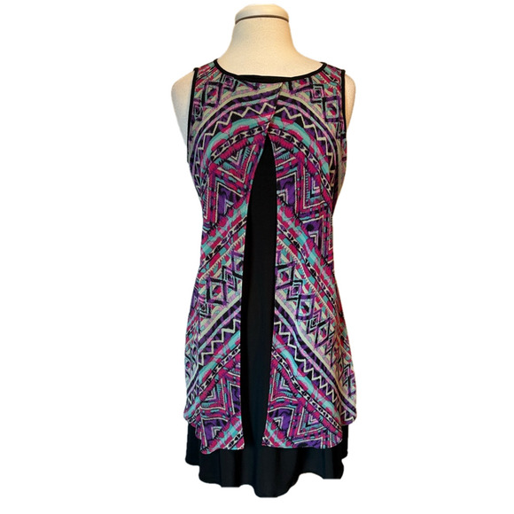 Women's 10 Colorful Aztec Sheer Open Overlay Flowy Sleeveless Dress 10 Art - Picture 1 of 8